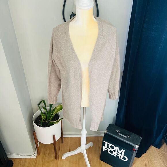 Sweet Romeo Skull Back Open Long Sleeve Cardigan Sweater, Tan/White, Medium - Picture 2 of 16